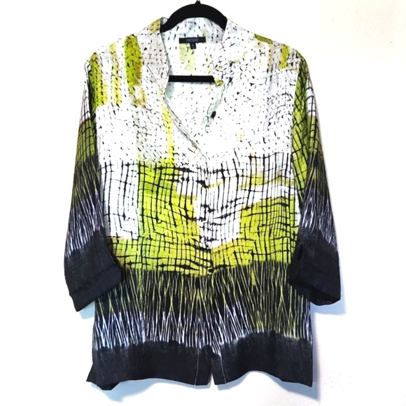 Dressori 100% Silk Art Abstract Design 3/4 Length Sleeves Blouse Size Large EUC - Picture 9 of 9